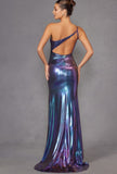 METALLIC ONE SHOULDER IRIDESCENT GOWN