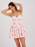 SAMARA FLORAL DROP WAIST LINEN CORSET PUFFY MINI DRESS