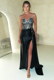 FITTED SATIN GOWN WITH BEADED BODICE