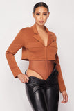 Deep-v Cropped Power Shoulder Blazer Bodysuit