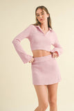 Waffle Knit Bell Sleeve Top And Skirt Set