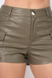 Faux Leather Cargo Mini Shorts