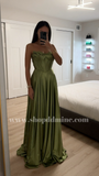 STRAPLESS A LINE SATIN GOWN