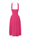 FUCHSIA HALTER NECK CORSET MIDI SUNDRESS