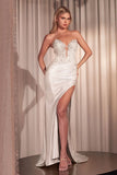 OFF WHITE STRAPLESS LACE DEEP V FITTED GOWN