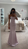 MAUVE HALTER NECK DUCHESS SATIN GOWN