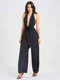 Oriana Black Polka Dots Halter Jumpsuit