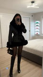 LEATHER FUR BELTED JACKET