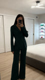 Lapel Collar Long Sleeve Blazer and Pants Set