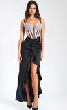 RAFAELA BLACK SATIN CORSET SEQUIN WING CUP DRESS