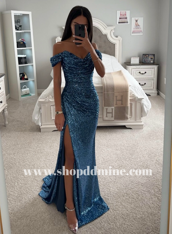 LAPIS BLUE RUCHED SPARKLE GOWN