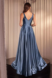 GLIMMERING STRETCH SATIN A LINE GOWN