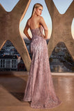 STRAPLESS FITTED GLITTER EMBELLISHED GOWN