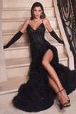 SEQUIN RUFFLE BLACK EVENING GOWN