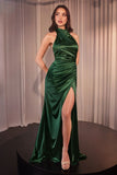 HALTER SATIN FITTED DRESS