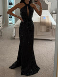 HALTER SEQUIN FITTED GOWN