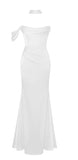 WHITE HALTER NECK DUCHESS SATIN GOWN