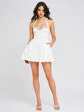 Nina White Embroidered Halter Mini Dress