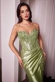 FITTED STRAPLESS LACE & SATIN GOWN