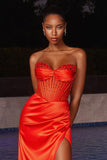 SUNKISS ORANGE DAISY EMBELLISHED SATIN CORSET GOWN