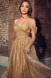 OFF SHOULDER GLITTER TEA LENGTH GOWN