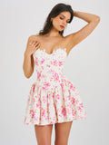 SAMARA FLORAL DROP WAIST LINEN CORSET PUFFY MINI DRESS