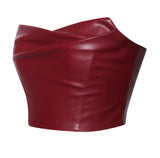 BRIA BURGUNDY VEGAN LEATHER CROP TOP