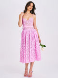 Lorena Pink Lace Drop Waist Midi Sundress