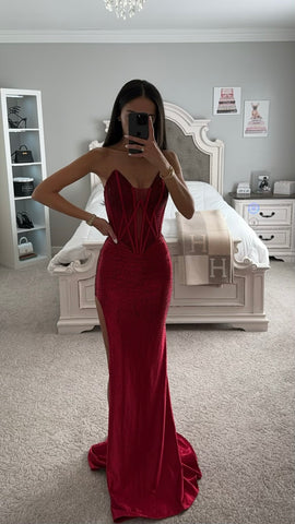 STRAPLESS HOT STONES CORSET GOWN