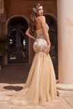 STRAPLESS LACE TULLE MERMAID GOWN