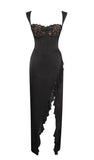 BLACK LACE SATIN MAXI CORSET DRESS