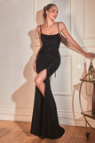 RHINESTONE STRETCH SATIN GOWN