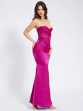 Everleigh Fuchsia Lace Satin Corset Maxi Dress