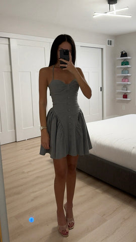 MELODY GRAY STRIPE HALTER DROP WAIST MINI DRESS