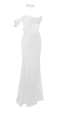 WHITE HALTER NECK DUCHESS SATIN GOWN