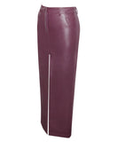 NYSSA PURPLE FRONT SLIT LEATHER SKIRT