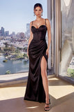 FITTED SATIN BUSTIER DRAPED GOWN