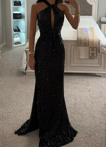 HALTER SEQUIN FITTED GOWN