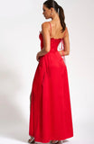 RUBY RED LACE UP HIGH SLIT SATIN DRESS