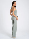 ZARIA SAGE GREEN WIDE LEG HALTER JUMPSUIT