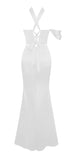 WHITE HALTER NECK DUCHESS SATIN GOWN