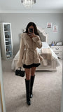 FUR TRIM BELTED ZIPPER JACKET