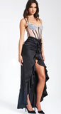 RAFAELA BLACK SATIN CORSET SEQUIN WING CUP DRESS