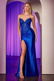 STRAPLESS LACE & STRETCH SATIN GOWN