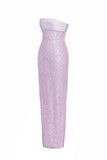 LAINEY PURPLE SATIN SEQUIN PEARL BEADED MAXI DRESS