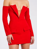 POLINA RED OFF SHOULDER LONG SLEEVE BLAZER DRESS