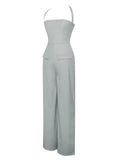 ZARIA SAGE GREEN WIDE LEG HALTER JUMPSUIT