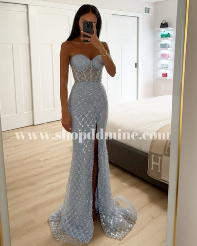 SEQUIN & PEARL FITTED GOWN