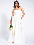 UMAY WHITE DROP WAIST SATIN CORSET BRIDAL GOWN