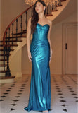 SLEEVELESS STRAPLESS TWISTED PLEATED METALLIC GOWN